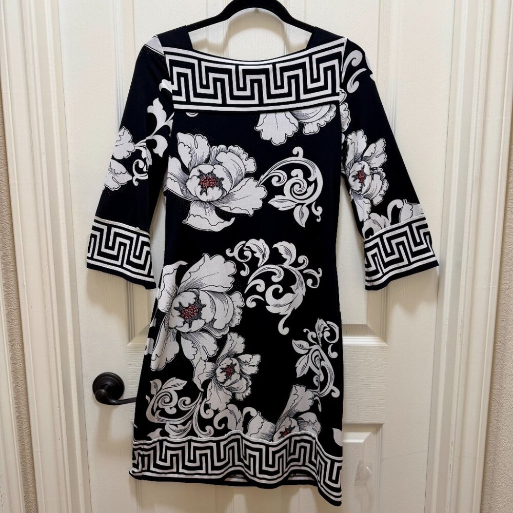 White House Black Market Shift Midi Dress Size S Floral Geometric Greek Pattern